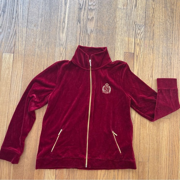 Lauren Ralph Lauren Velour Track Jacket Full Zip Red Gold Size XL - Picture 1 of 6
